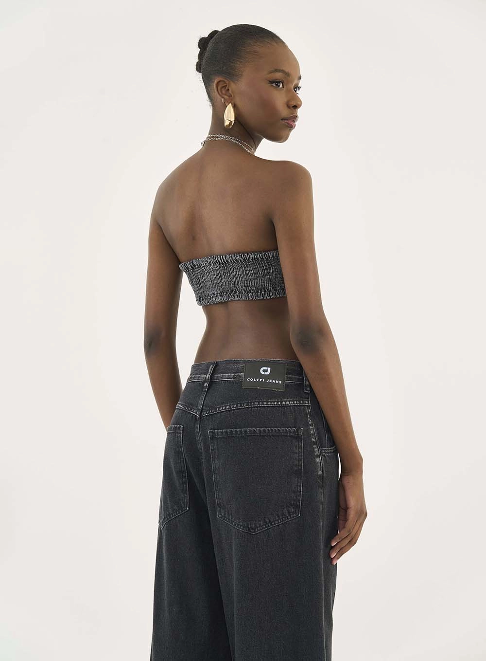 Top Jeans Slim Costas Com Lastex Indigo Preto