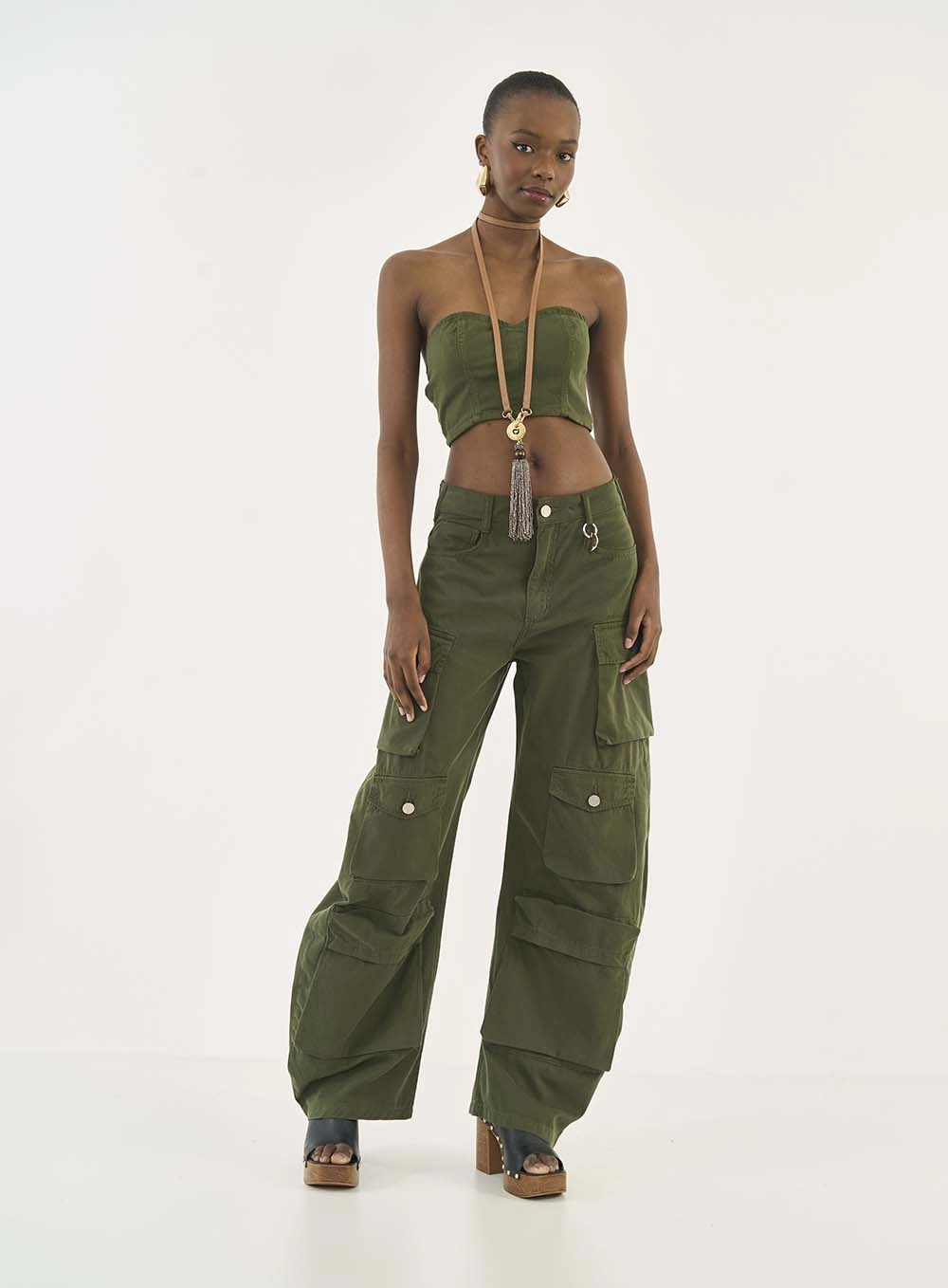 Top Sarja Slim Sem Alças Verde