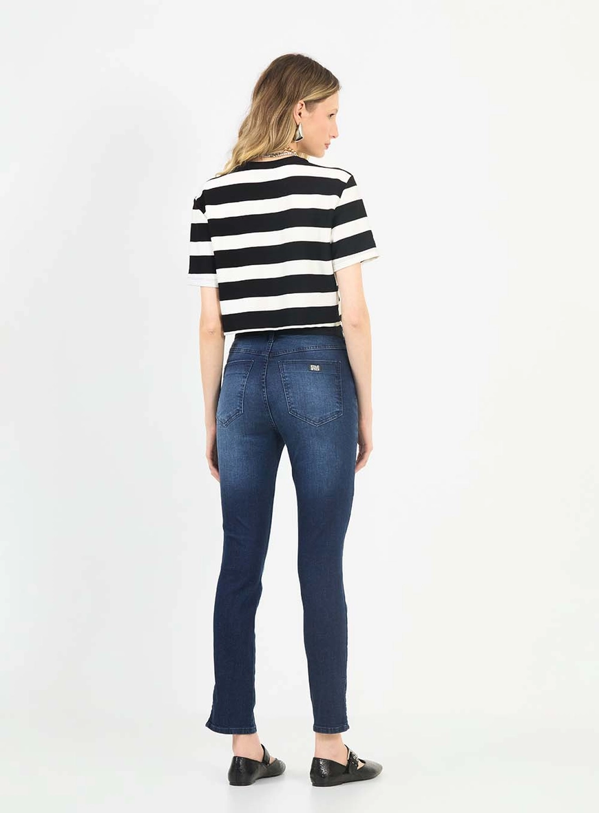 Calça Jeans Feminina Skinny Alta Com Cinto Índigo 2