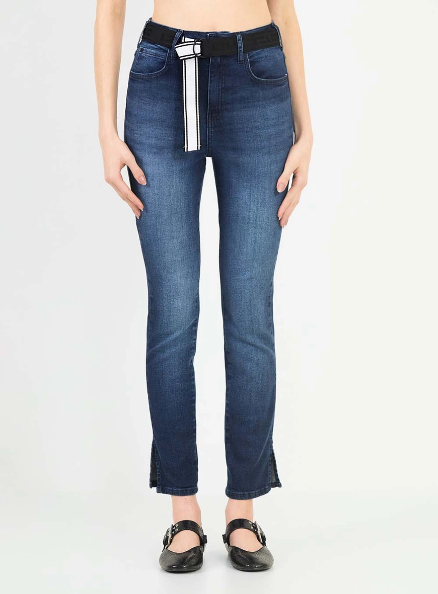 Calça Jeans Feminina Skinny Alta Com Cinto Índigo 3