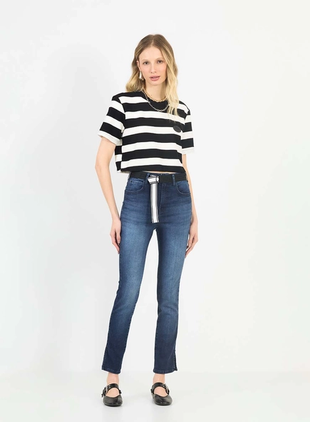 Calça Jeans Feminina Skinny Alta Com Cinto
