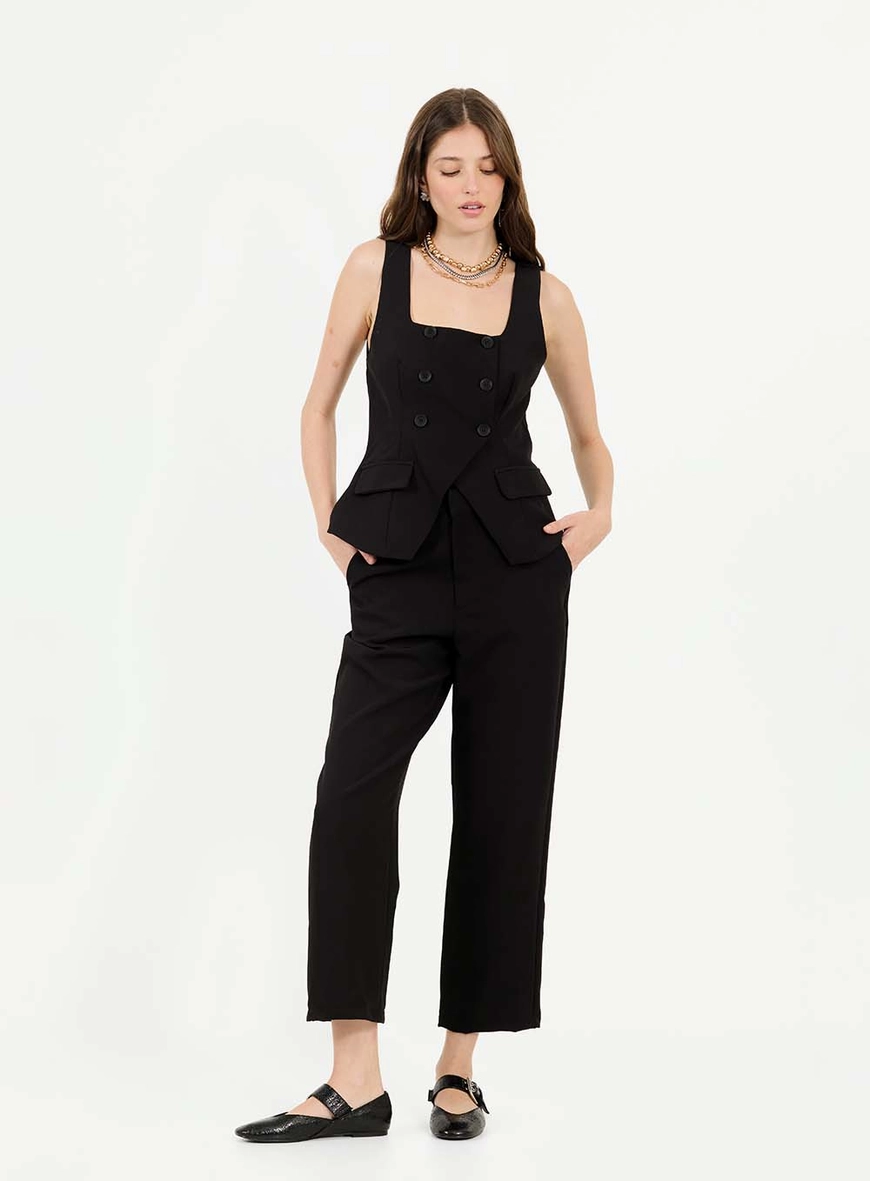 Calça De Alfaiataria Feminina Cintura Alta Preto 1