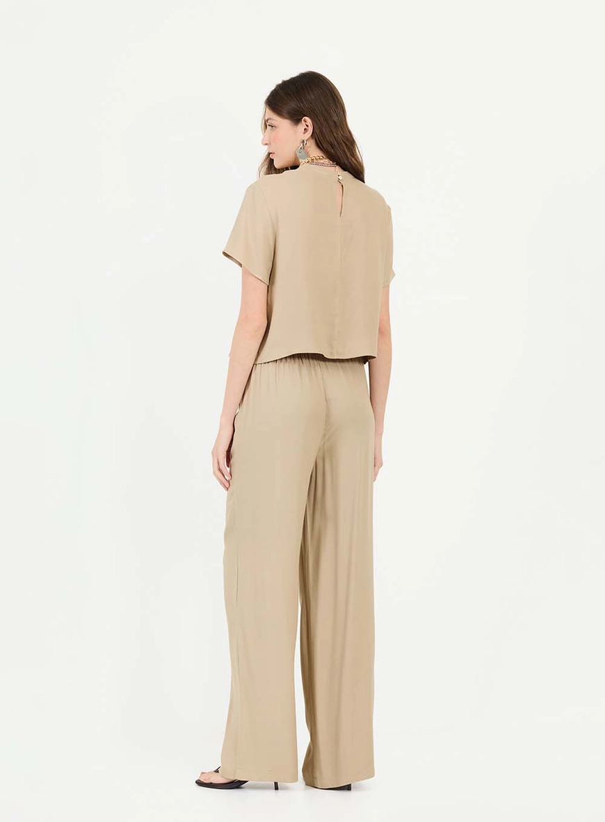 Calça Reta Com Elástico Comfort Wide Bege 2