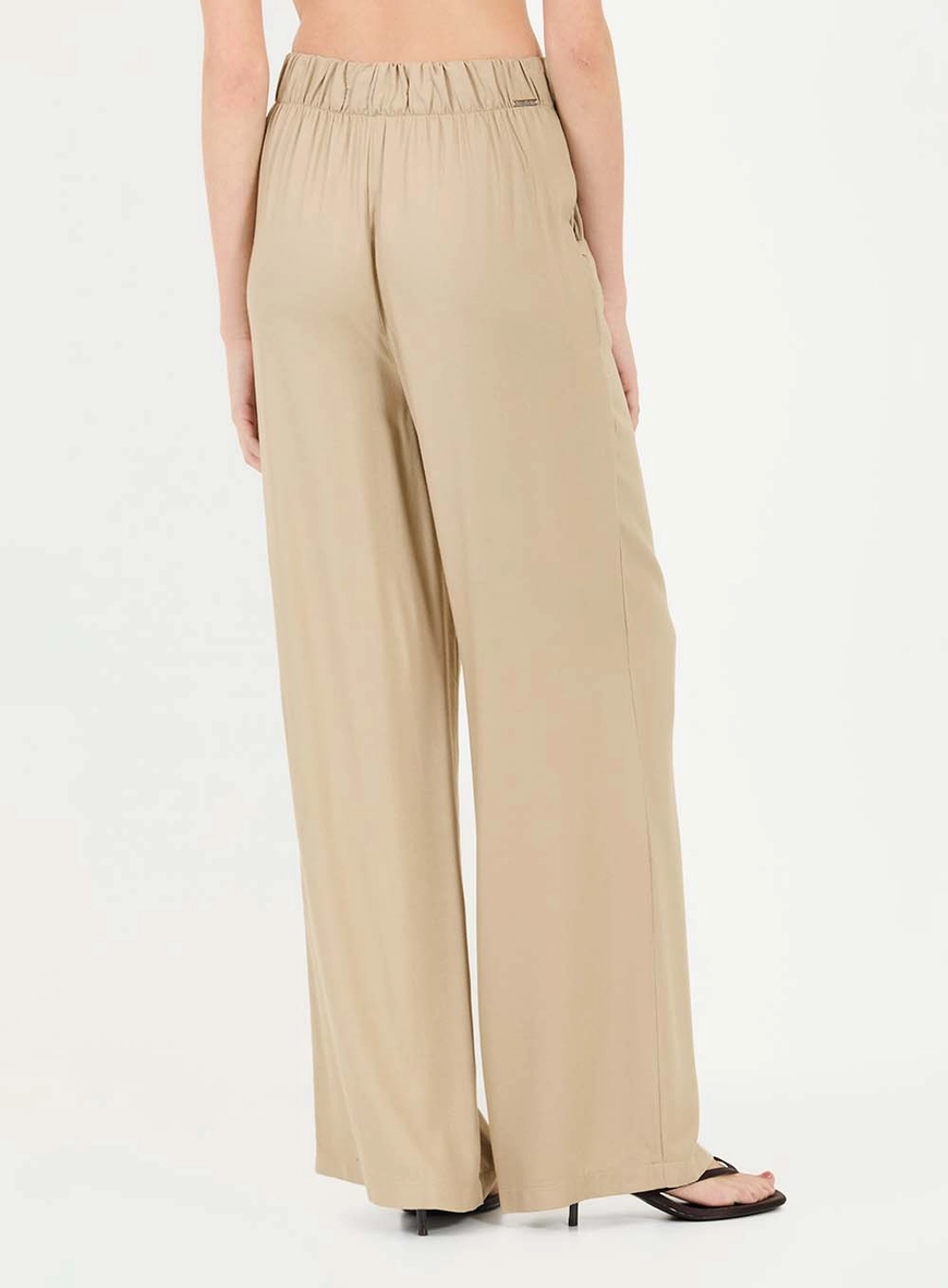 Calça Reta Com Elástico Comfort Wide Bege 4