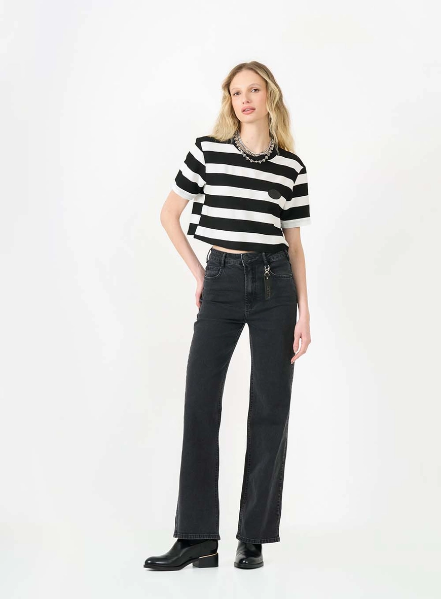 Calça Jeans Wide Leg Stretch Indigo Preto 1