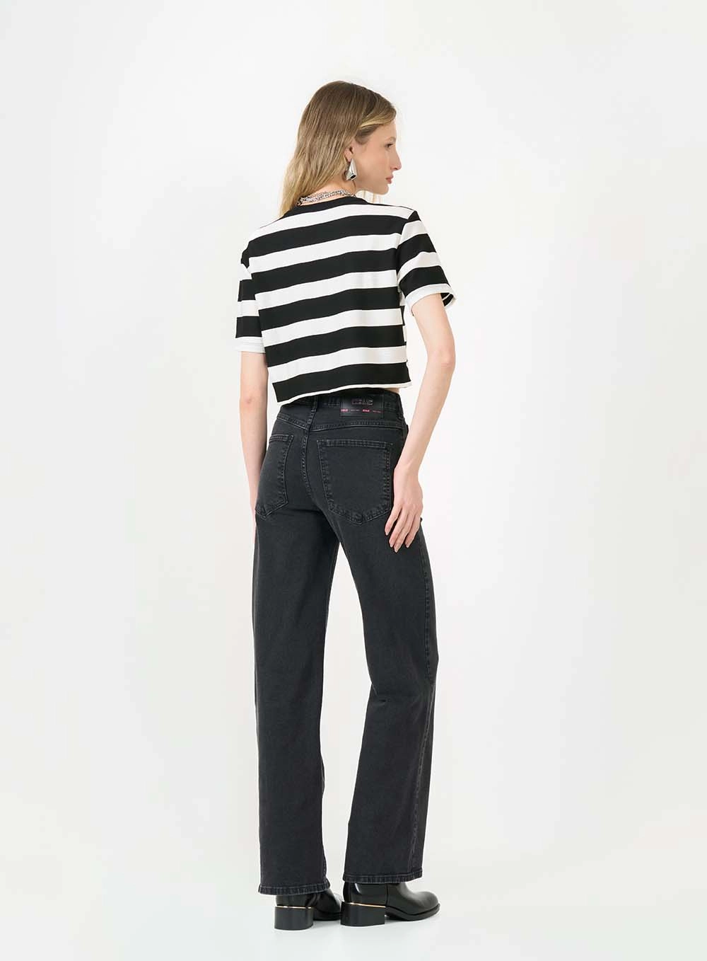Calça Jeans Wide Leg Stretch Indigo Preto 2