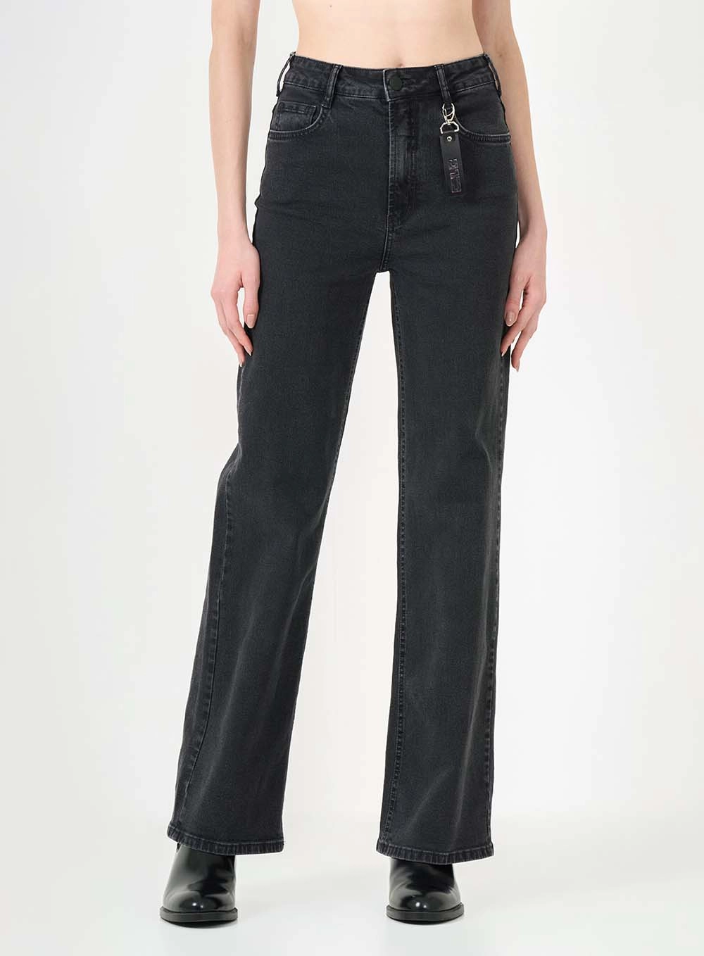 Calça Jeans Wide Leg Stretch Indigo Preto 3