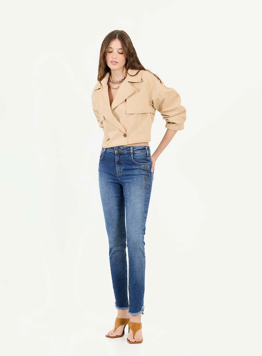 Calça Jeans Skinny Média Com Aplicação Índigo 1