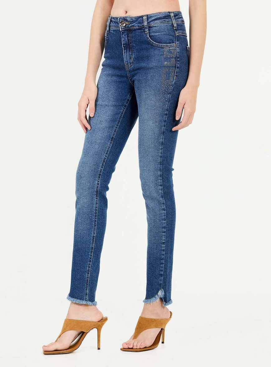 Calça Jeans Skinny Média Com Aplicação Índigo 3