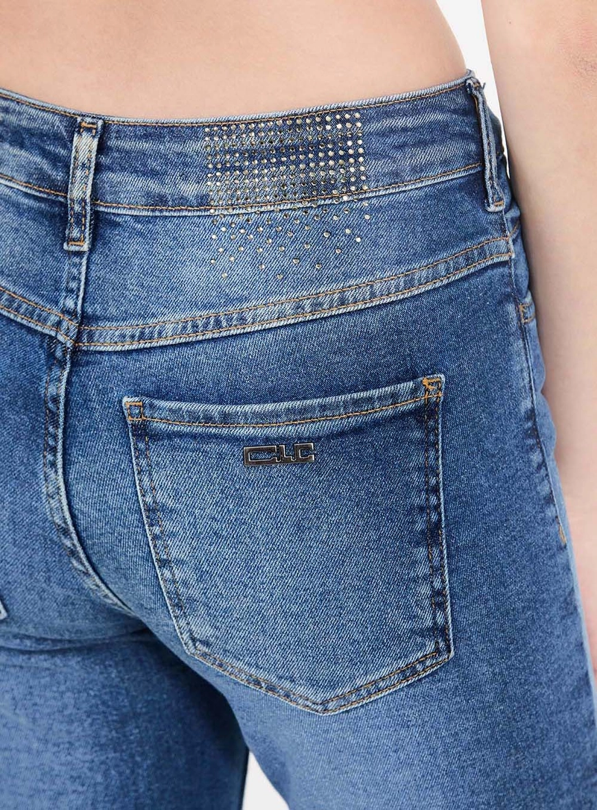 Calça Jeans Skinny Média Com Aplicação Índigo 6