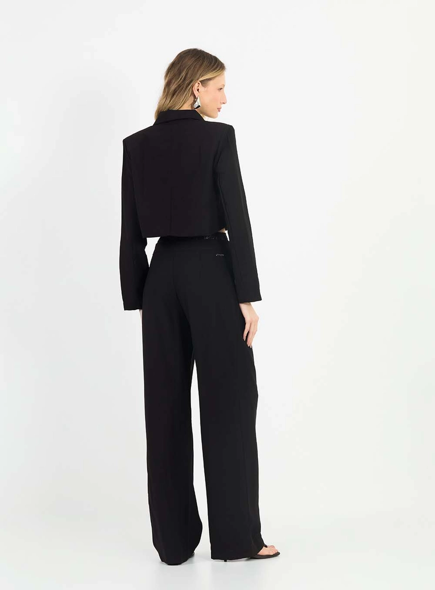 Calça Alfaiataria Feminina Wide Leg Detalhe Renda Preto 2