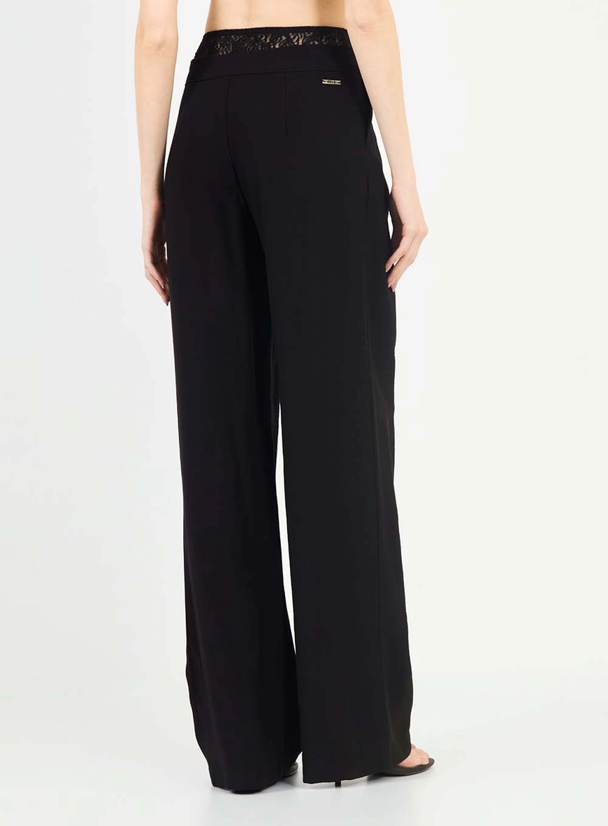 Calça Alfaiataria Feminina Wide Leg Detalhe Renda Preto 4
