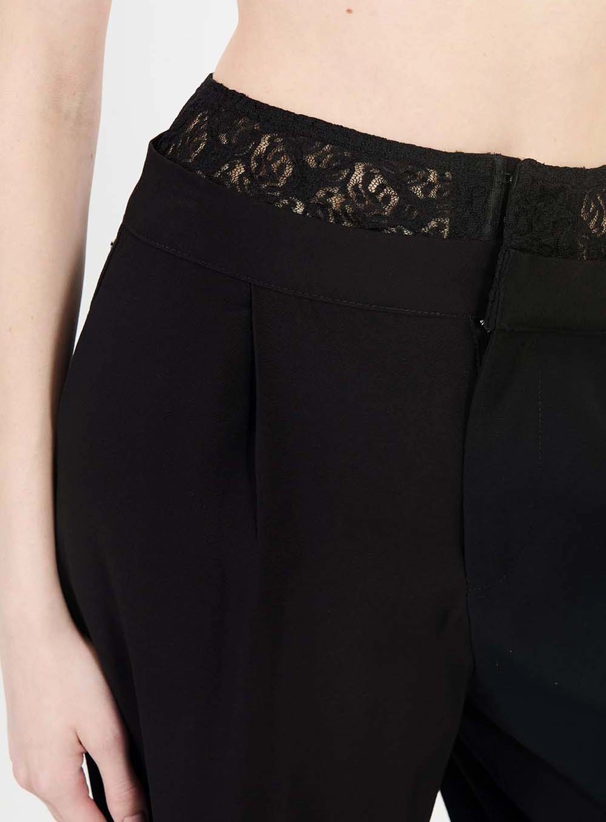 Calça Alfaiataria Feminina Wide Leg Detalhe Renda Preto 5