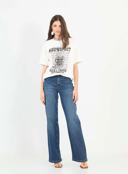 Calça Jeans Wide Leg Stretch