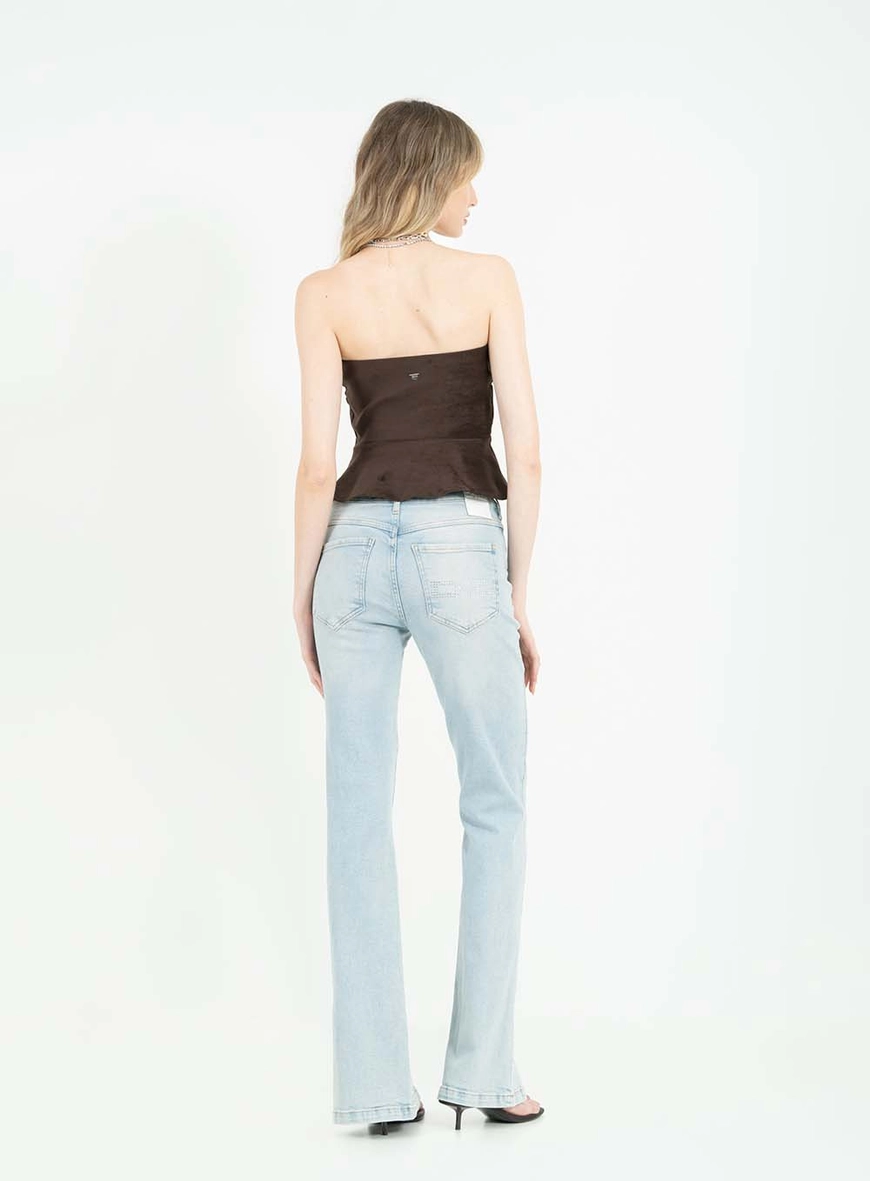 Calça Jeans Reta Stretch Com Aplicação Índigo 2