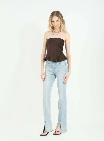 Calça Jeans Reta Stretch Com Aplicação