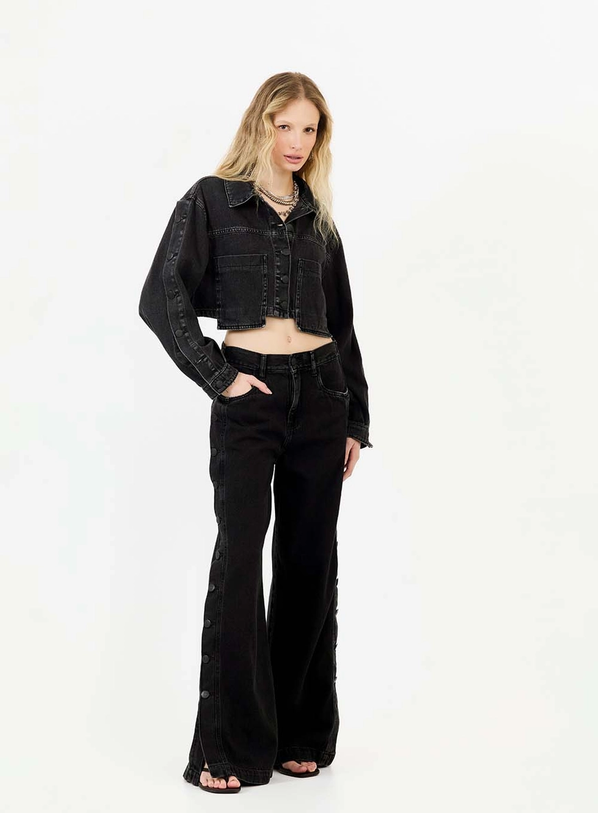 Calça Jeans Baggy Com Abertura Lateral Indigo Preto 1