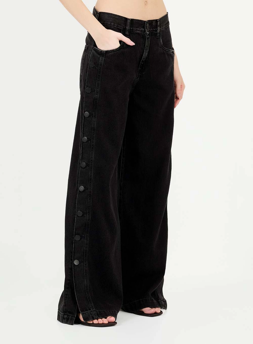 Calça Jeans Baggy Com Abertura Lateral Indigo Preto 3