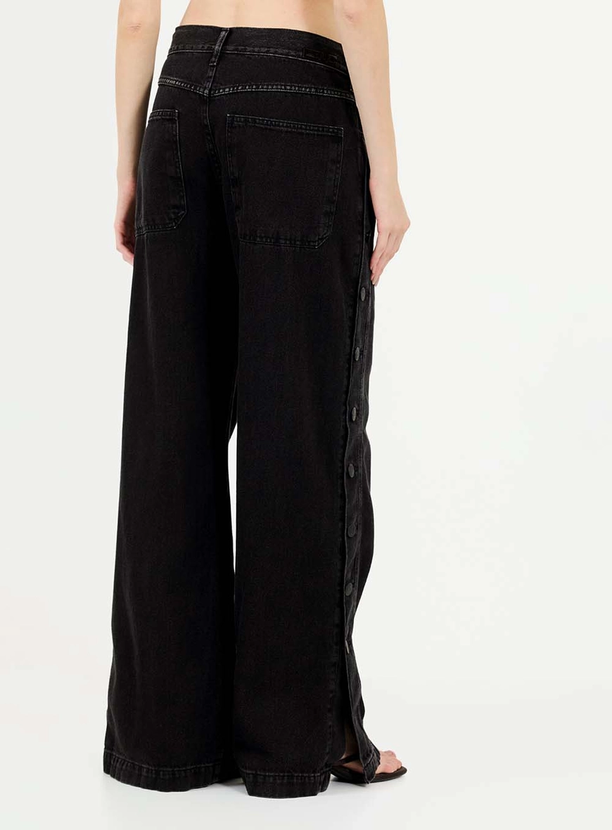 Calça Jeans Baggy Com Abertura Lateral Indigo Preto 4