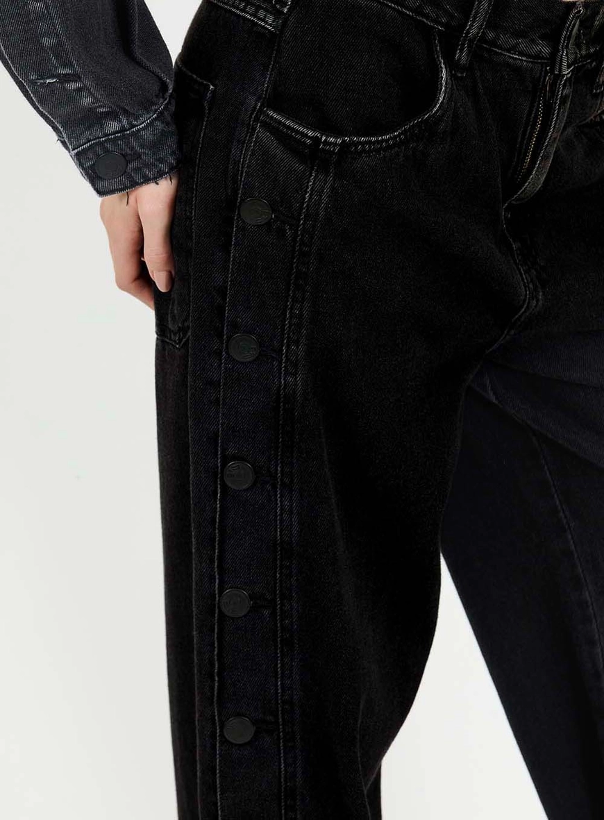 Calça Jeans Baggy Com Abertura Lateral Indigo Preto 5