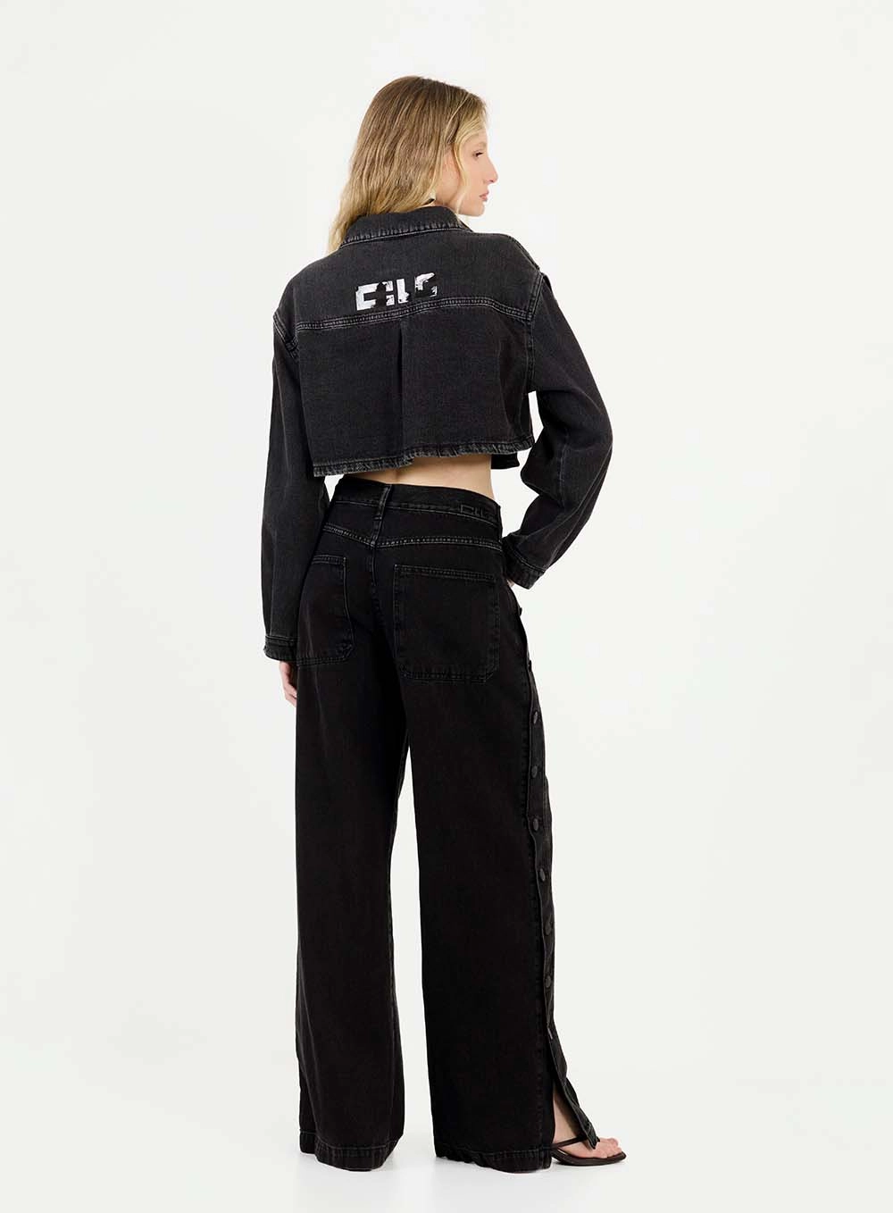 Calça Jeans Baggy Com Abertura Lateral Indigo Preto 2