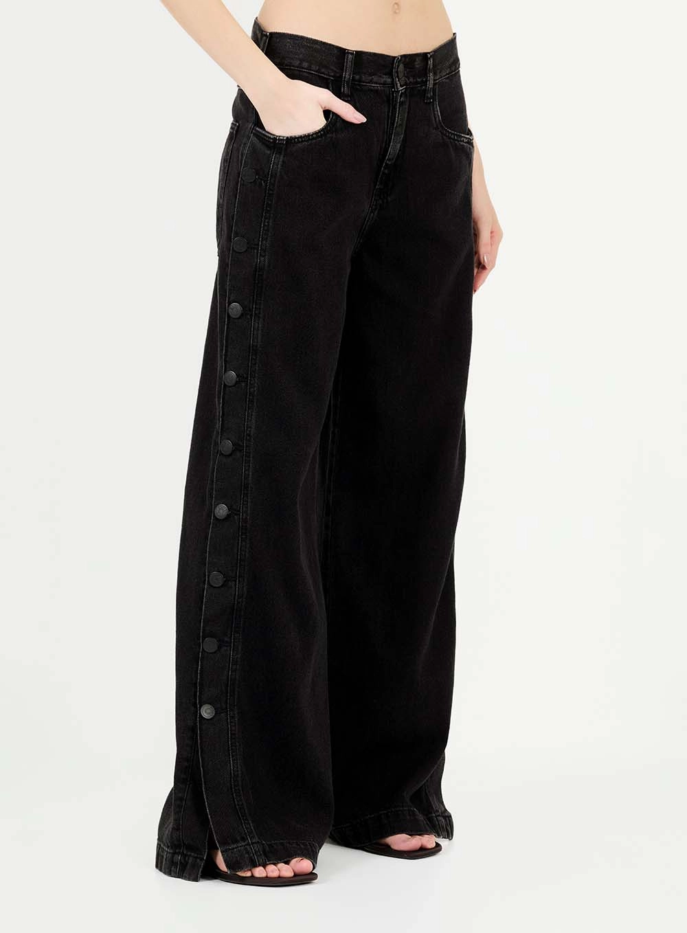 Calça Jeans Baggy Com Abertura Lateral Indigo Preto 3