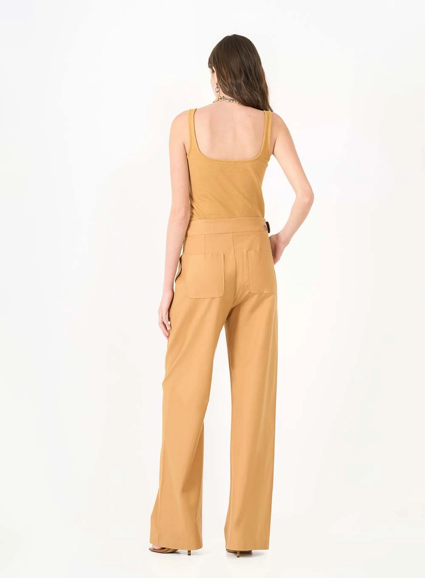 Calça Alfaiataria Wide Leg Com Cinto Marrom 2