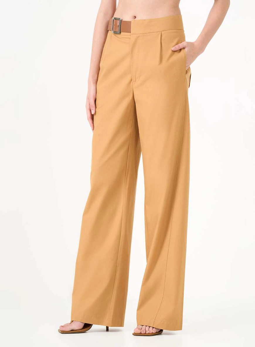 Calça Alfaiataria Wide Leg Com Cinto Marrom 3