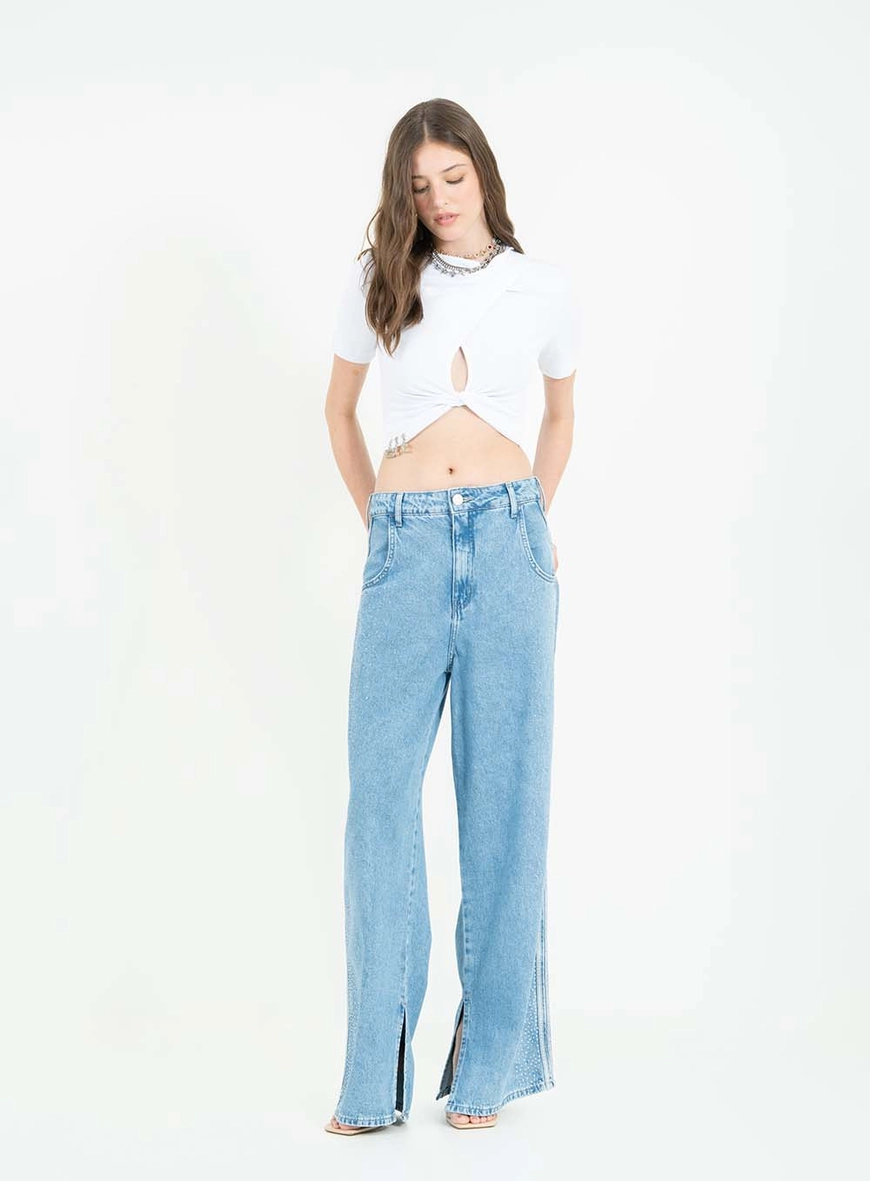 Calça Jeans Loose Fit Com Aplicação Índigo 1