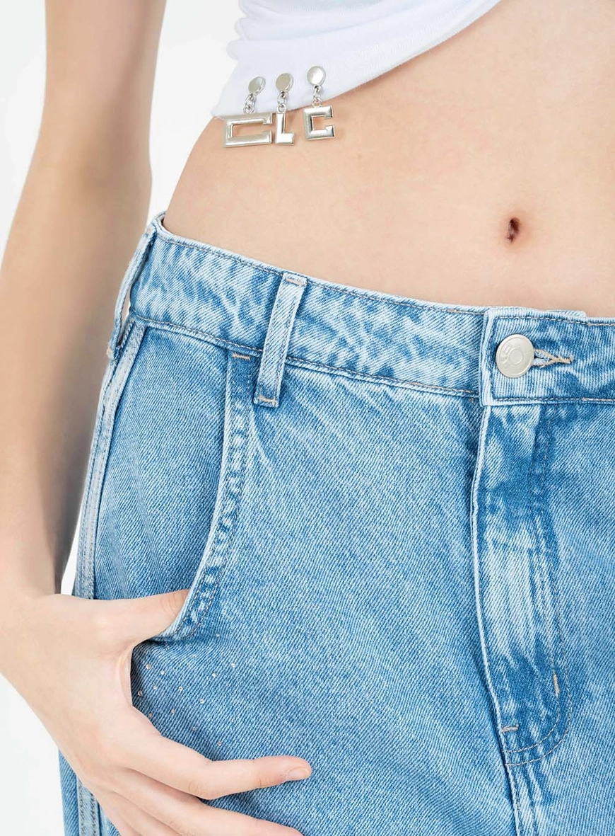 Calça Jeans Loose Fit Com Aplicação Índigo 5