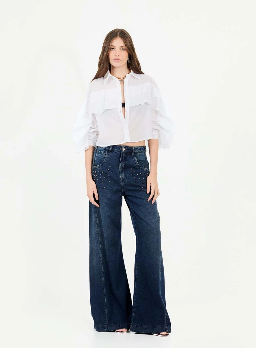 Calça Jeans New Fit Com Bordada Manual Índigo 1