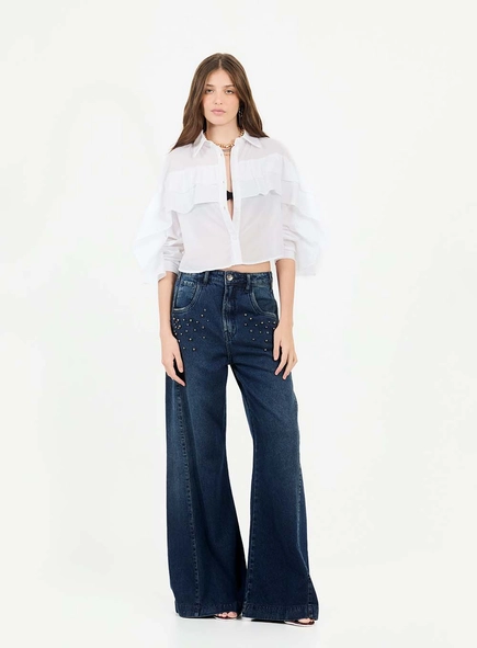 Calça Jeans New Fit Com Bordada Manual