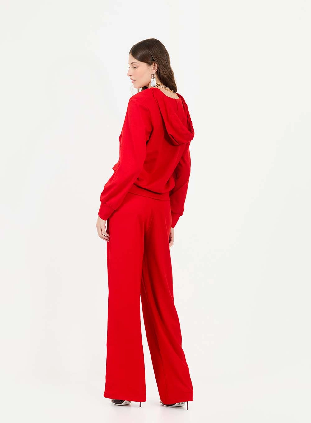 Calça Feminina Wide Leg Com Nervuras E Amarração Vermelho 2