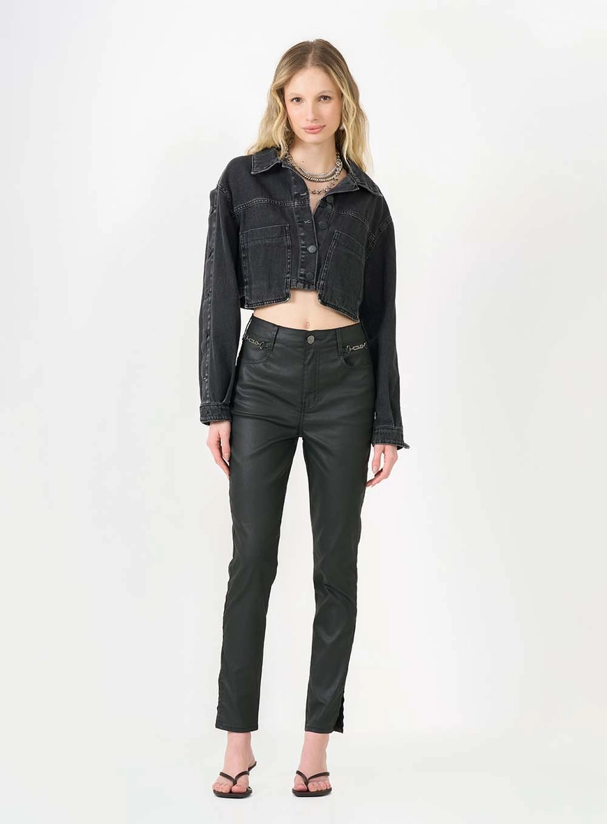 Calça Sarja Skinny Alta Resinada Preto 1