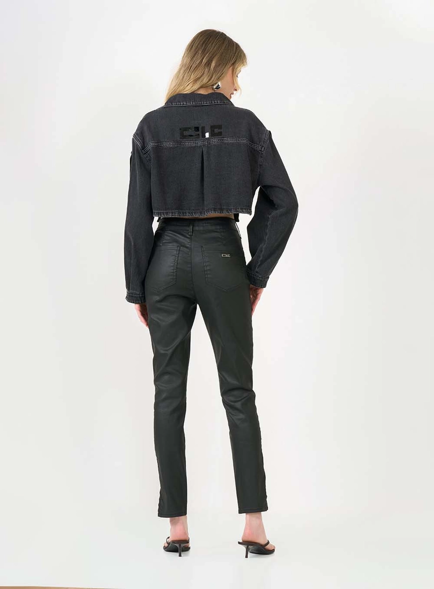 Calça Sarja Skinny Alta Resinada Preto 2