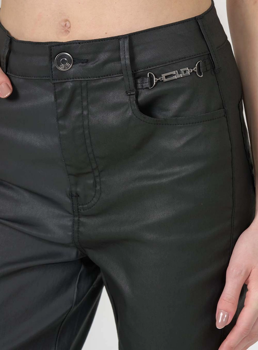 Calça Sarja Skinny Alta Resinada Preto 5