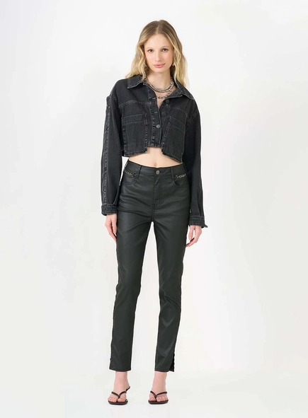 Calça Sarja Skinny Alta Resinada