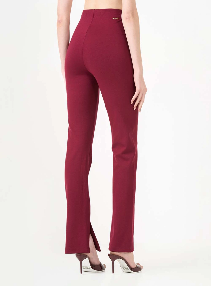 Calça Reta Slim Com Fenda Bordô 3