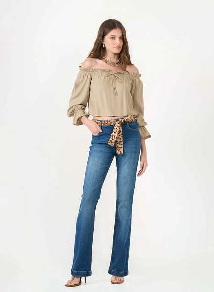 Calça Jeans Boot Cut Com Lenço