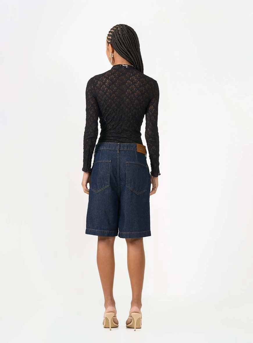 Bermuda Jeans Trapeze Alta Índigo 2
