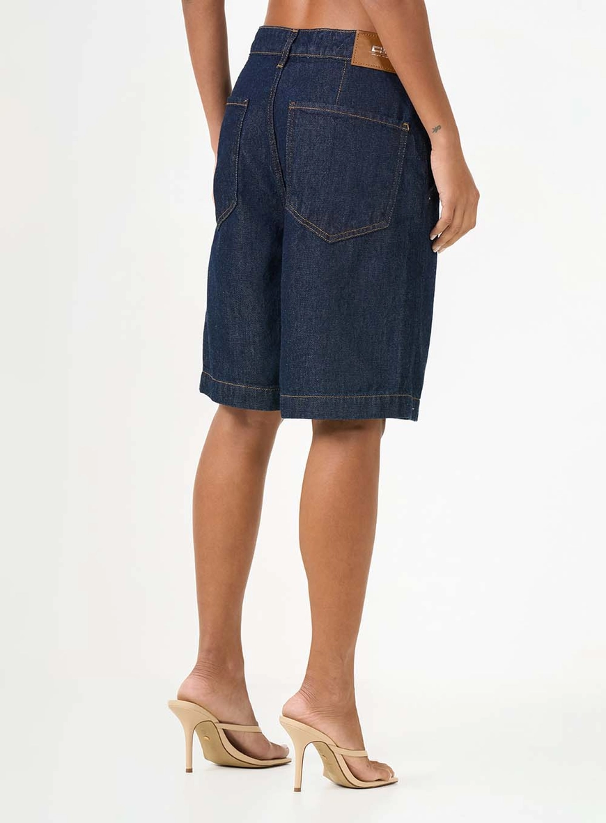 Bermuda Jeans Trapeze Alta Índigo 4