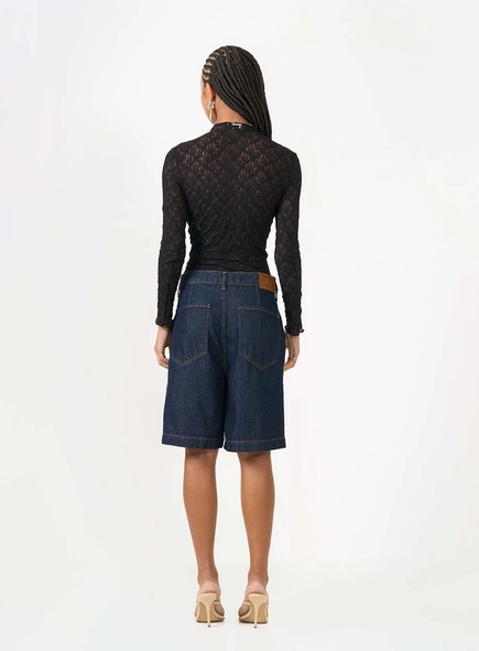 Bermuda Jeans Trapeze Alta