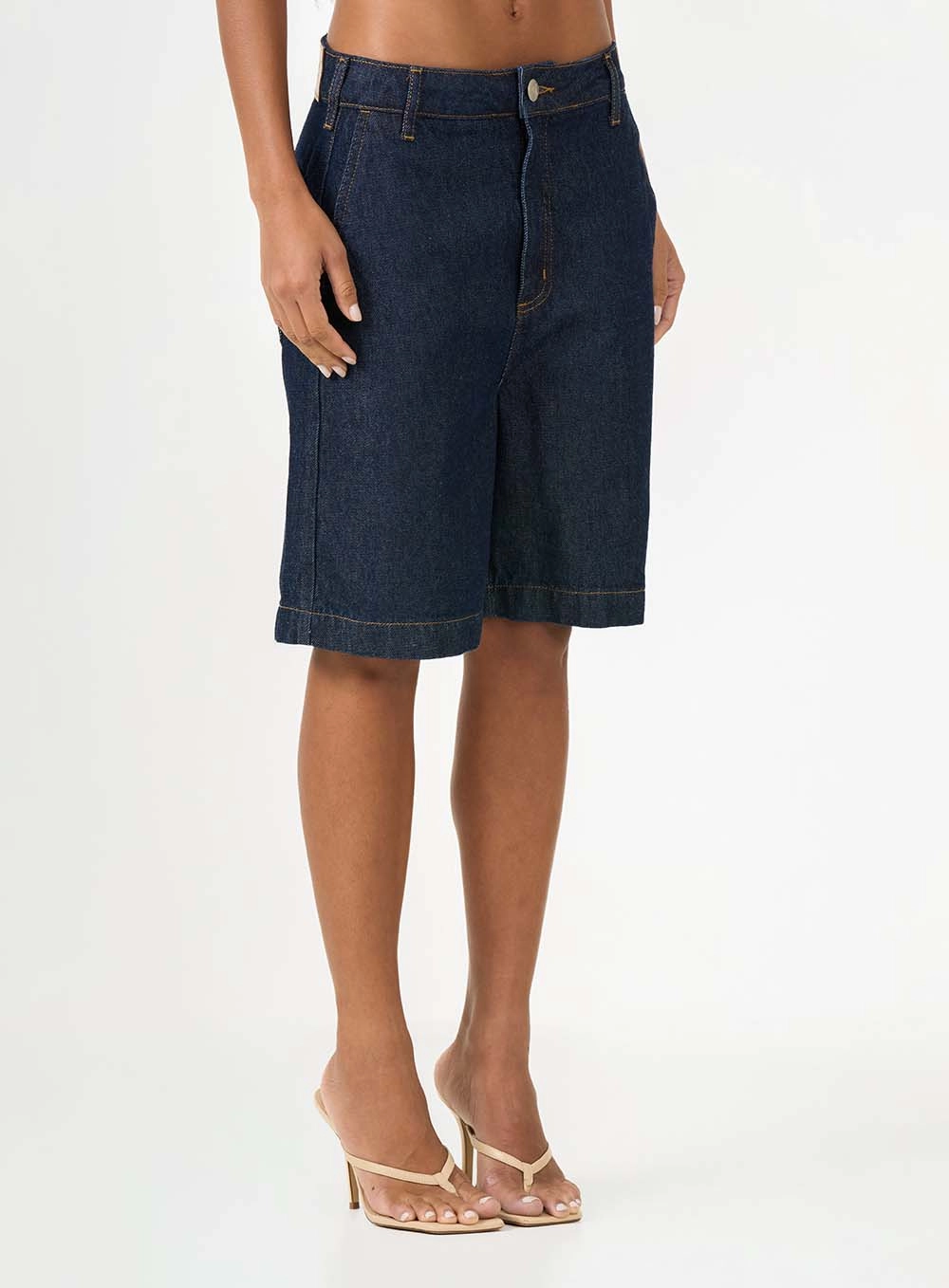 Bermuda Jeans Trapeze Alta Índigo 3