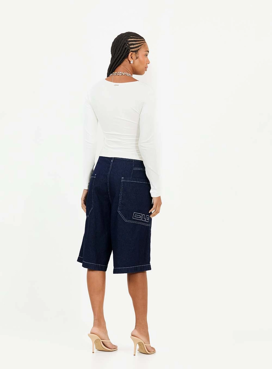 Bermuda Jeans Baggy Bordado Índigo 2