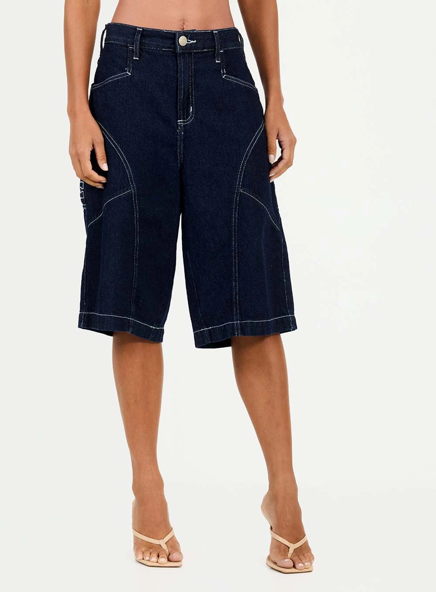 Bermuda Jeans Baggy Bordado Índigo 3