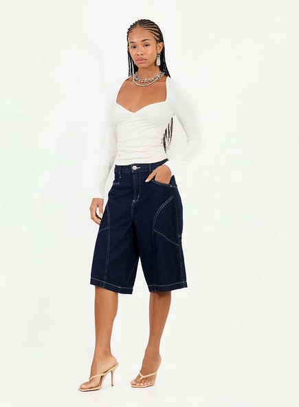 Bermuda Jeans Baggy Bordado