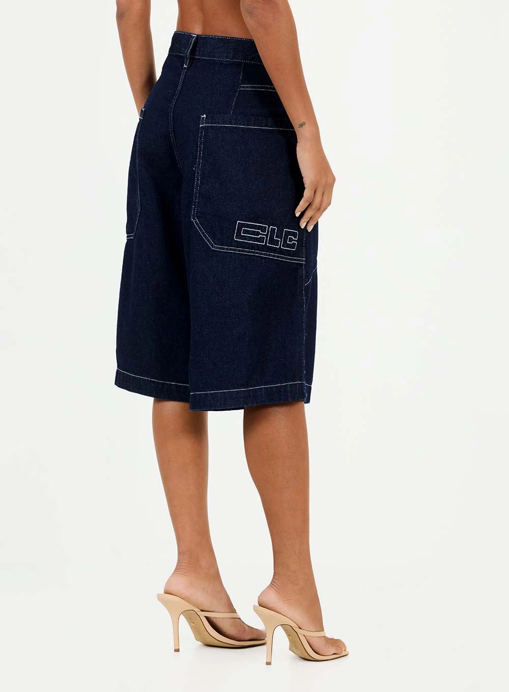 Bermuda Jeans Baggy Bordado Índigo 4