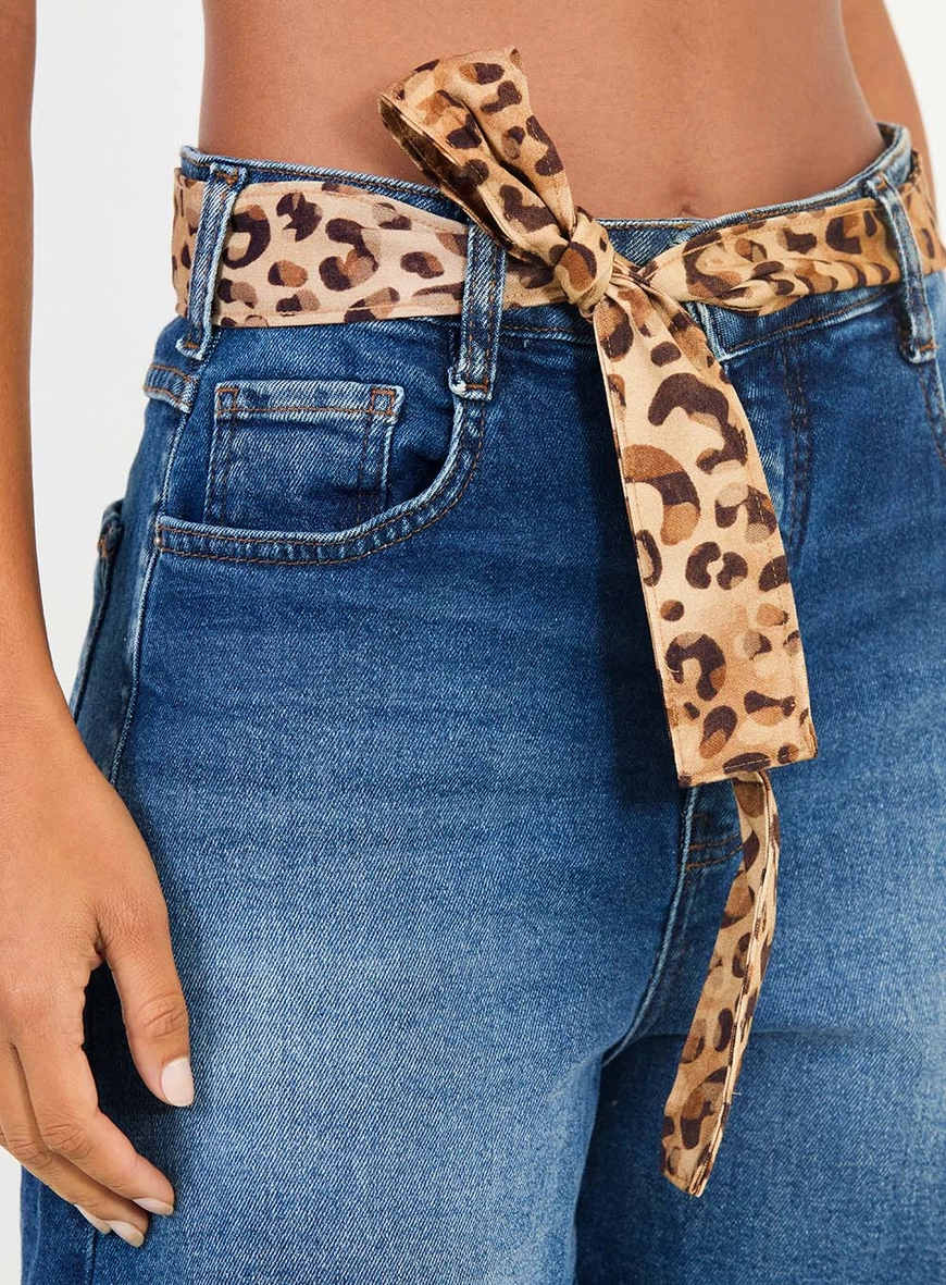 Bermuda Jeans Trapeze Alta Com Lenço Índigo 5