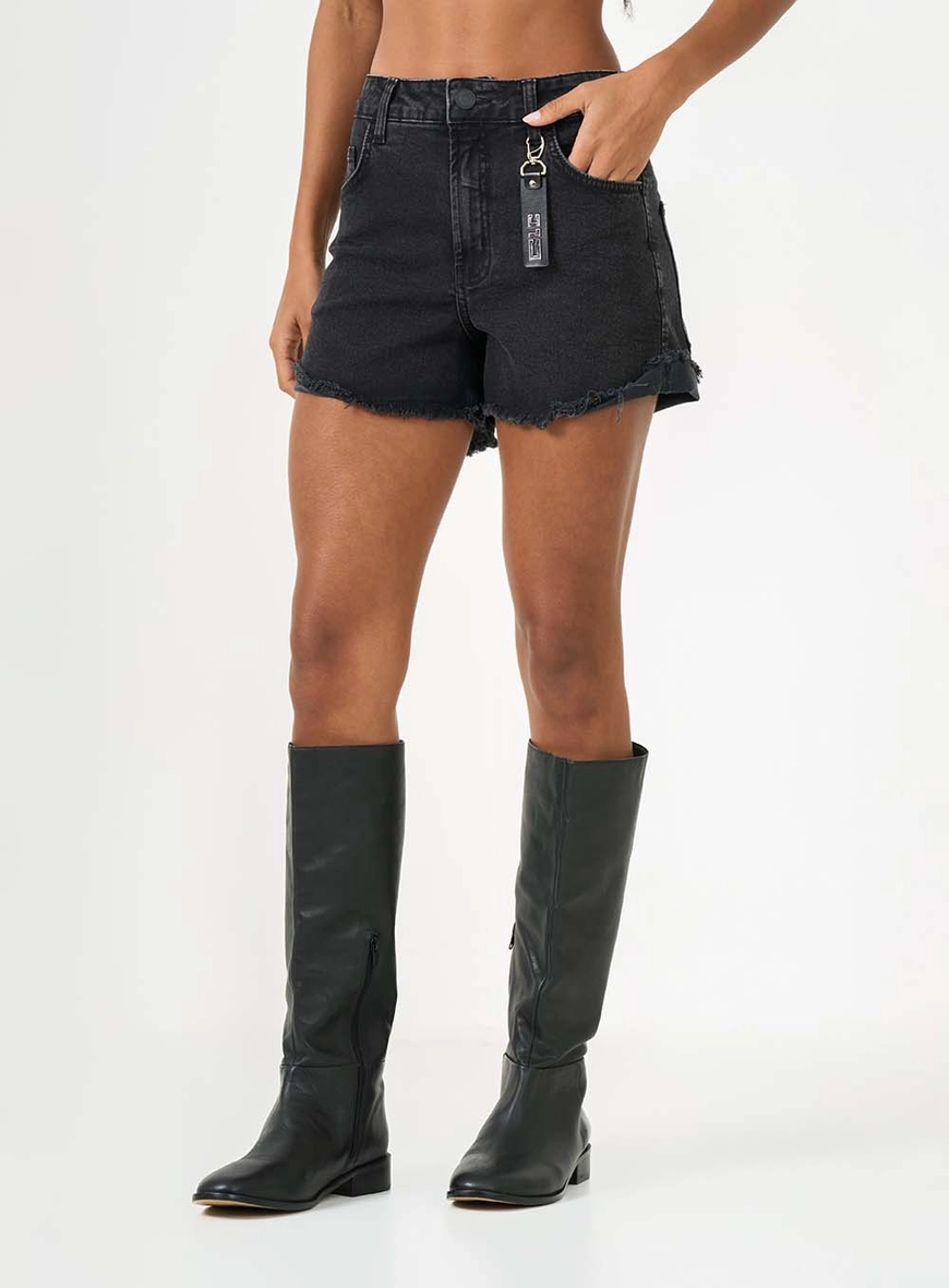 Short Jeans Slim Indigo Preto 2