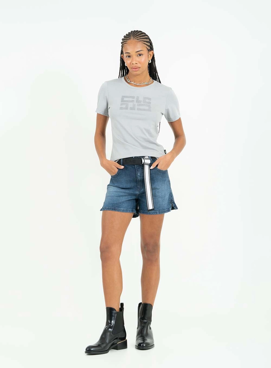 Short Jeans Slim Com Cinto Índigo 1